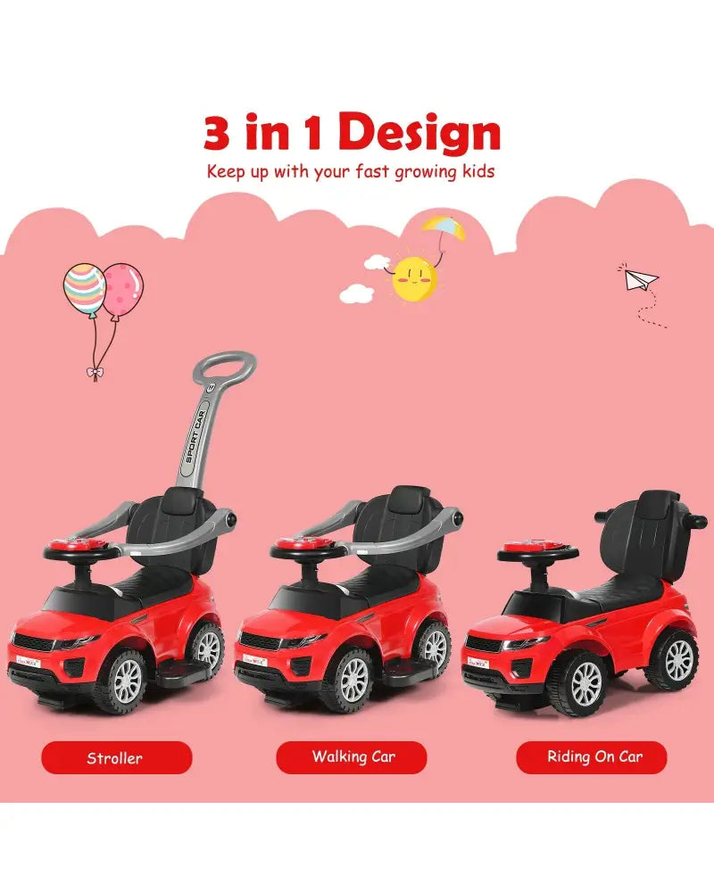 Honey Joy 3 in 1 Ride on Push Car Toddler Stroller Sliding Car with Music-Red - Red - Push & Pedal Ride On Toys