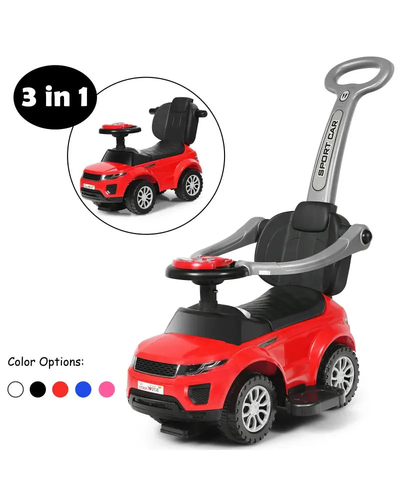 Honey Joy 3 in 1 Ride on Push Car Toddler Stroller Sliding Car with Music-Red - Red - Push & Pedal Ride On Toys