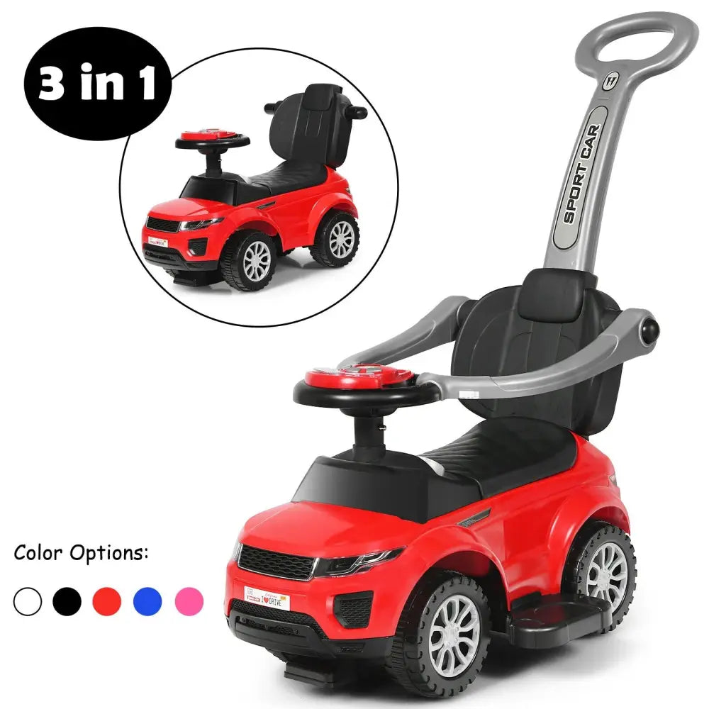 Honey Joy 3 in 1 Ride on Push Car Toddler Stroller Sliding Car with Music-Red - Red - Push & Pedal Ride On Toys