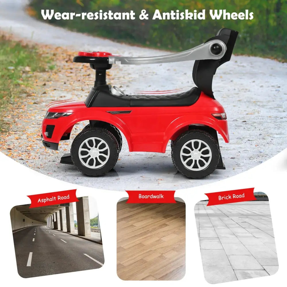 Honey Joy 3 in 1 Ride on Push Car Toddler Stroller Sliding Car with Music-Red - Red - Push & Pedal Ride On Toys
