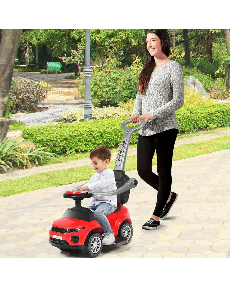 Honey Joy 3 in 1 Ride on Push Car Toddler Stroller Sliding Car with Music-Red - Red - Push & Pedal Ride On Toys
