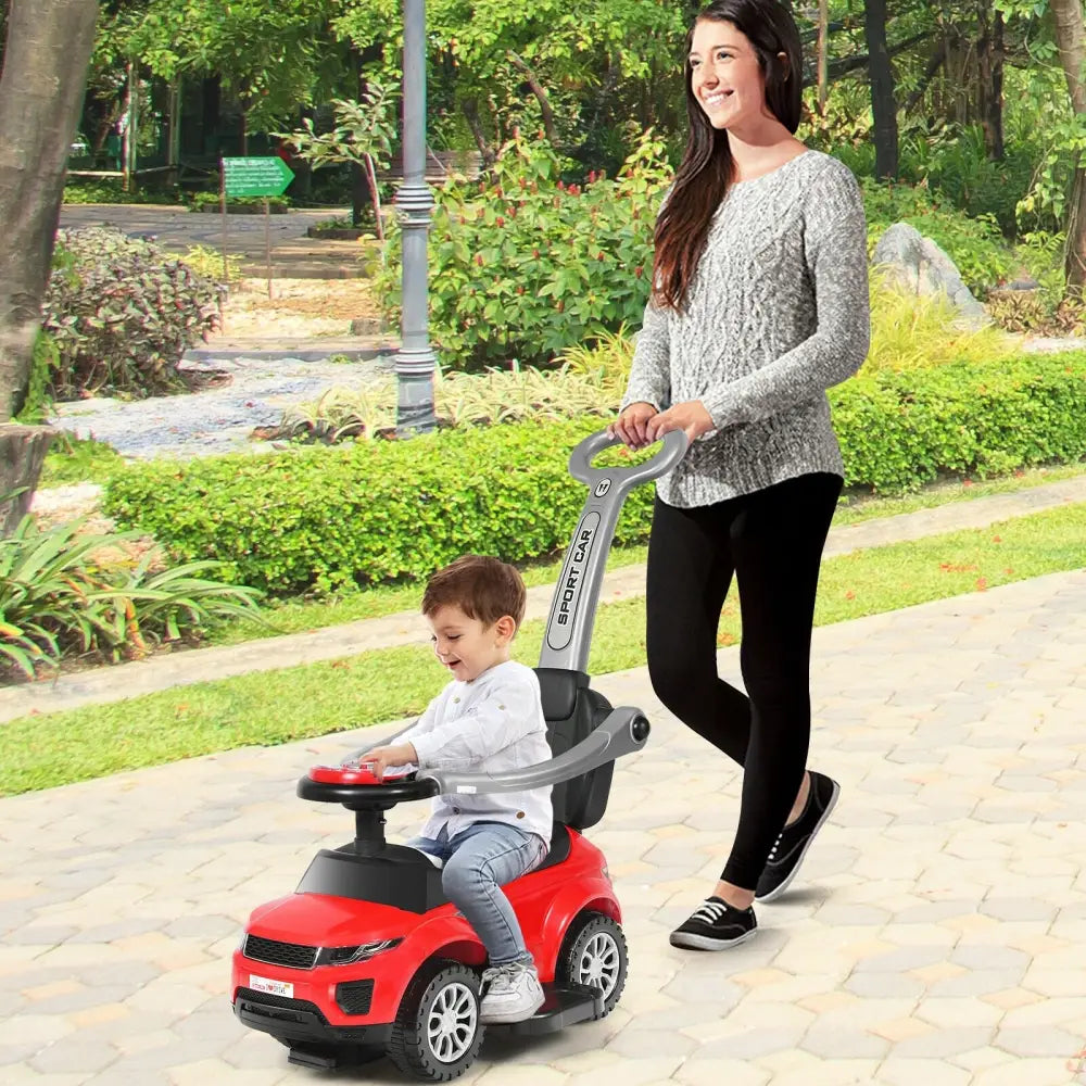 Honey Joy 3 in 1 Ride on Push Car Toddler Stroller Sliding Car with Music-Red - Red - Push & Pedal Ride On Toys