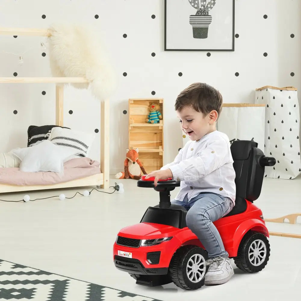 Honey Joy 3 in 1 Ride on Push Car Toddler Stroller Sliding Car with Music-Red - Red - Push & Pedal Ride On Toys