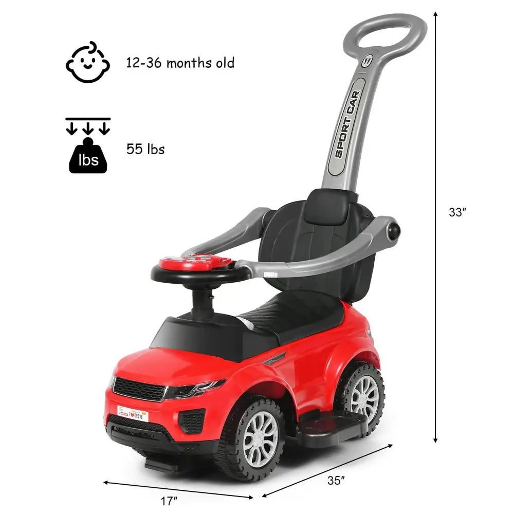 Honey Joy 3 in 1 Ride on Push Car Toddler Stroller Sliding Car with Music-Red - Red - Push & Pedal Ride On Toys