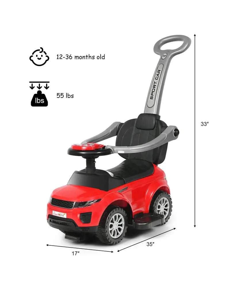 Honey Joy 3 in 1 Ride on Push Car Toddler Stroller Sliding Car with Music-Red - Red - Push & Pedal Ride On Toys