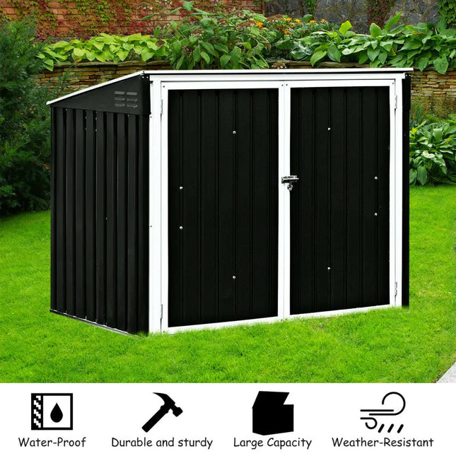 Horizontal Storage Shed 68 Cubic Feet for Garbage Cans - Black - Sheds & Outdoor Storage