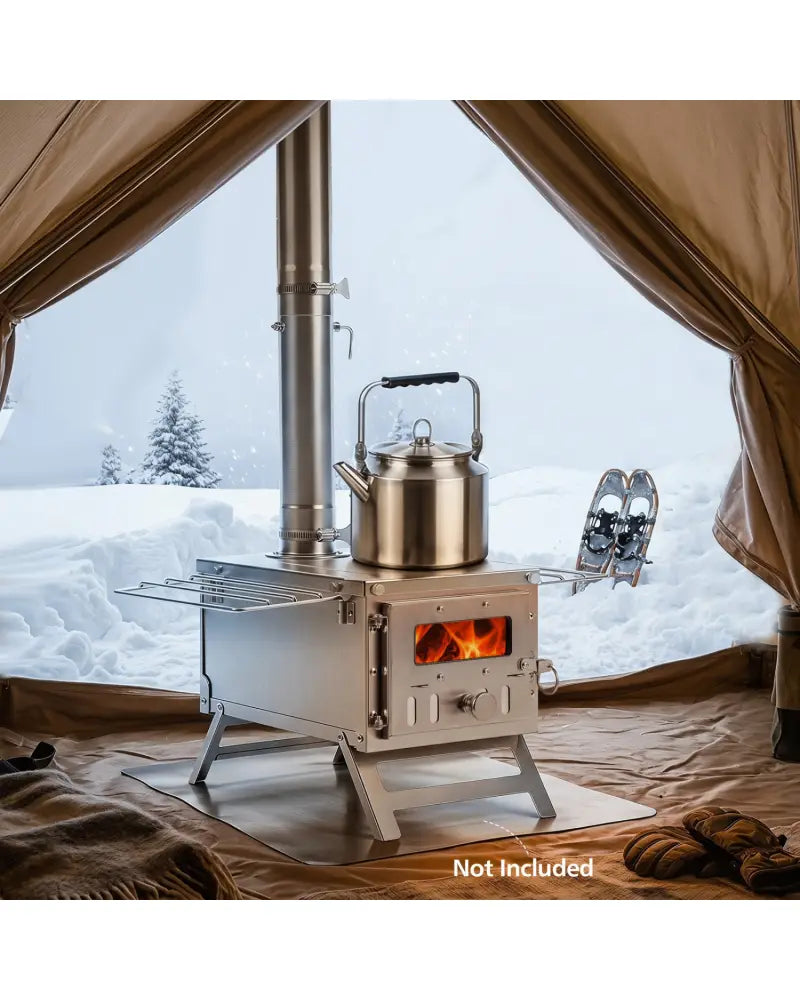 Hot Tent Stove Portable Wood Burning Stove with 7 Chimney Pipes and Spark Arrestor-Silver - Silver - Outdoor Grills