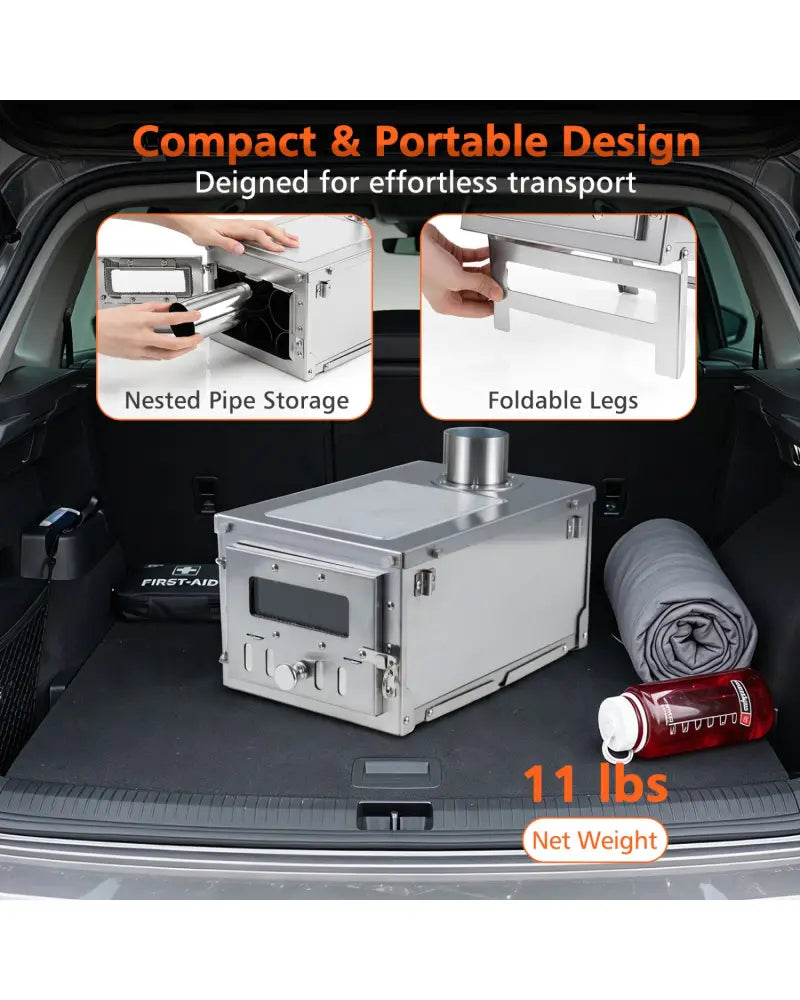 Hot Tent Stove Portable Wood Burning Stove with 7 Chimney Pipes and Spark Arrestor-Silver - Silver - Outdoor Grills