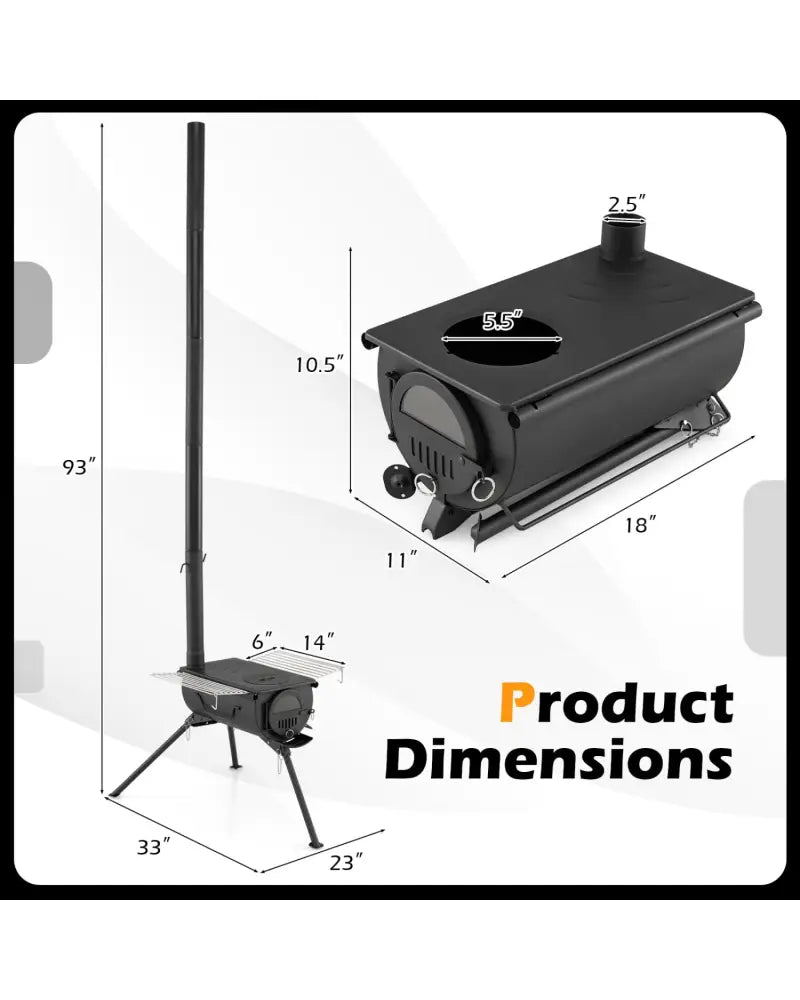 Hot Tent Stove with Chimney Pipes and Foldable Legs for Outdoor Heating-Black - Black - Outdoor Grills