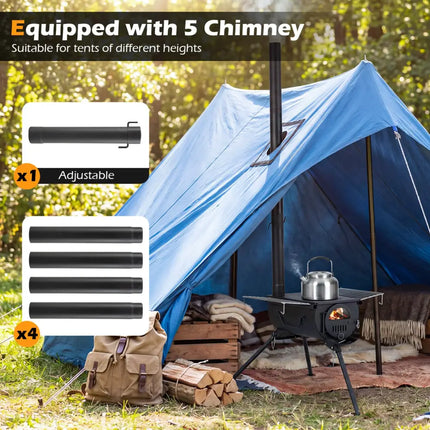 Hot Tent Stove with Chimney Pipes and Foldable Legs for Outdoor Heating-Black - Black - Outdoor Grills