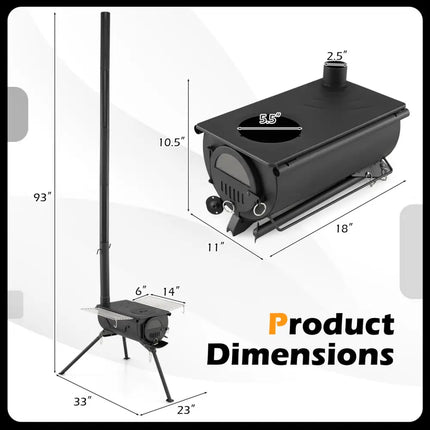 Hot Tent Stove with Chimney Pipes and Foldable Legs for Outdoor Heating-Black - Black - Outdoor Grills
