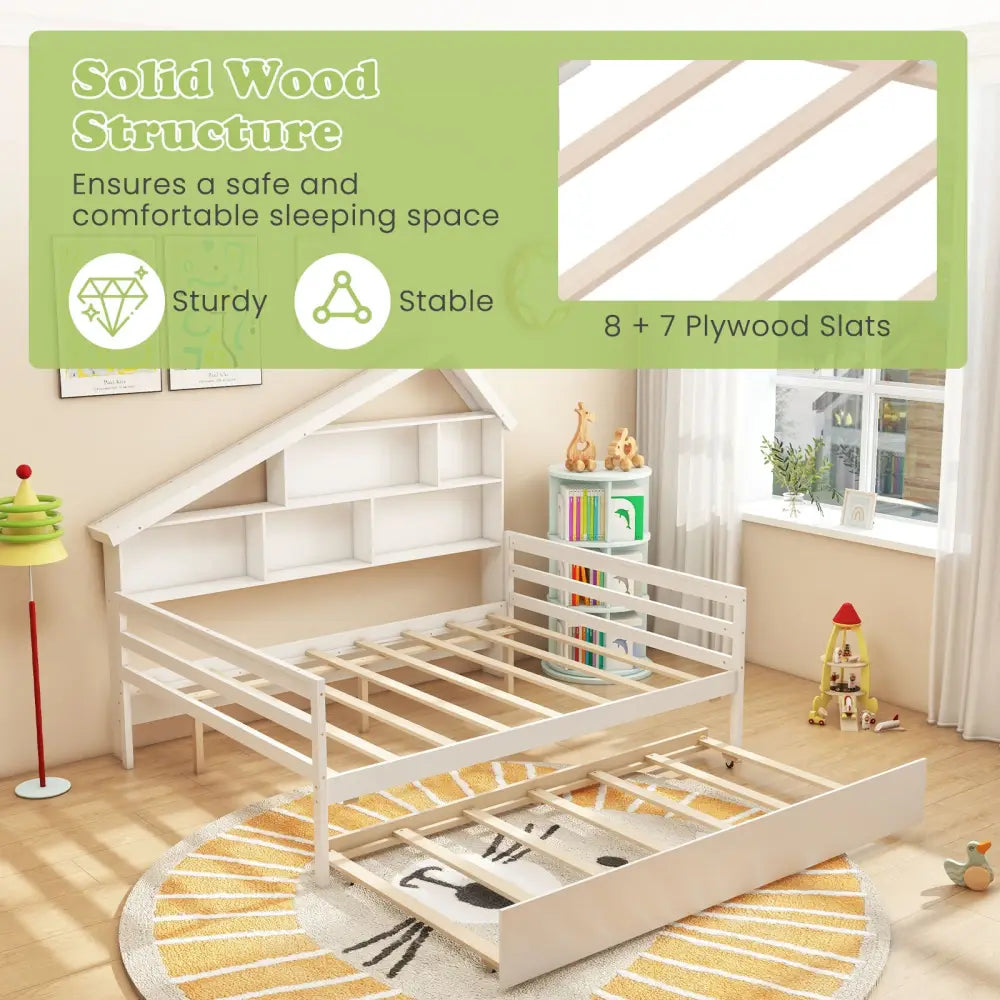 House-Shaped Full Size Daybed with Twin Size Trundle-White - White - Toddler Beds