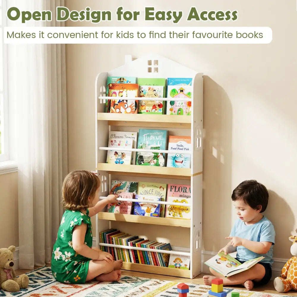 House-Shaped Kids Bookshelf with Anti-falling Baffles-White - White - Kids Storage
