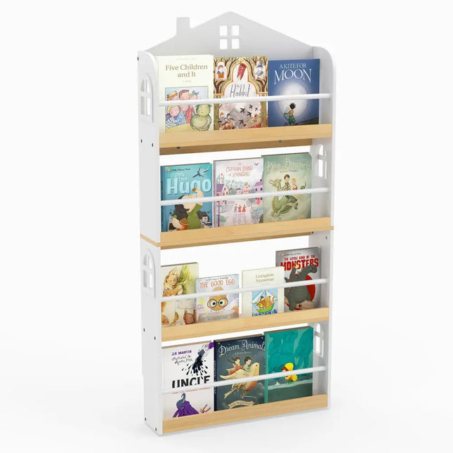 House-Shaped Kids Bookshelf with Anti-falling Baffles-White - White - Kids Storage