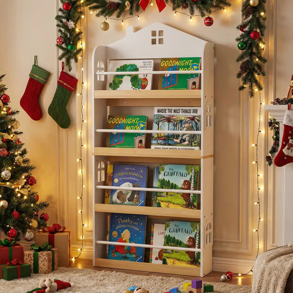 House-Shaped Kids Bookshelf with Anti-falling Baffles-White - White - Kids Storage