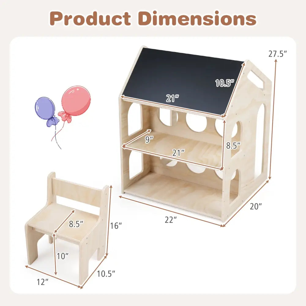 House-shaped Wooden Activity Kids Table Chair Set-Natural - Natural - Kids Table & Chair Sets
