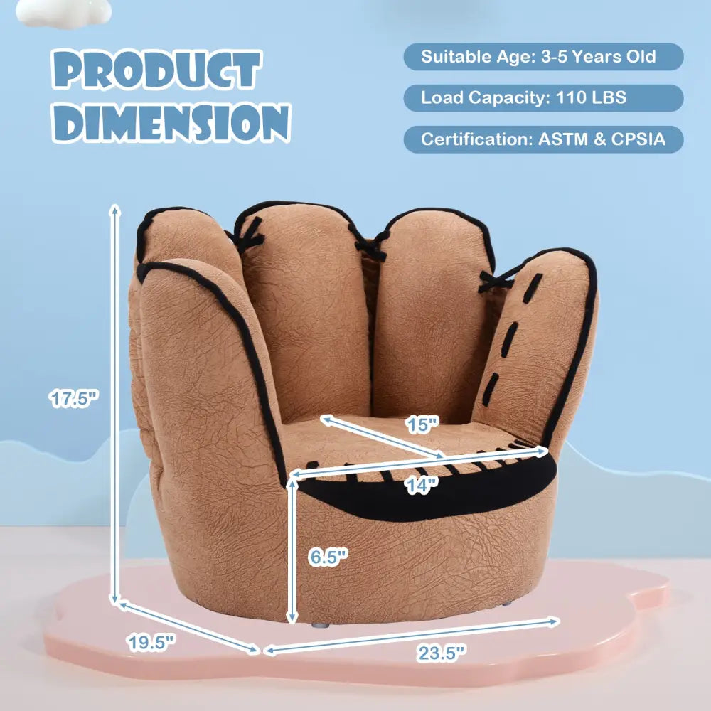 Household Five Fingers Baseball Glove Shaped Kids Leisure Upholstered Sofa - Brown - Kids Chairs & Seating