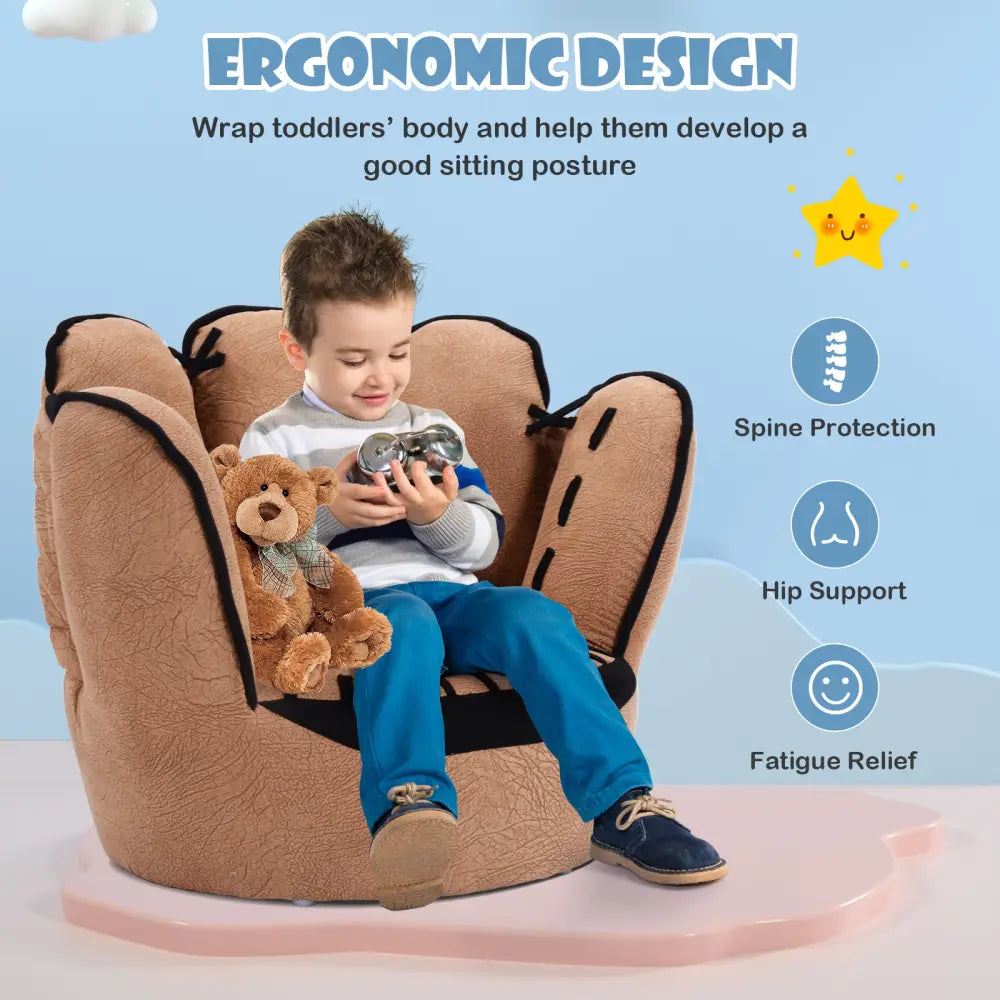 Household Five Fingers Baseball Glove Shaped Kids Leisure Upholstered Sofa - Brown - Kids Chairs & Seating
