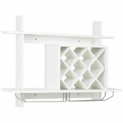 Household Wall Mount Wine Rack Organizer with Glass Holder Storage Shelf - White - Wine Racks