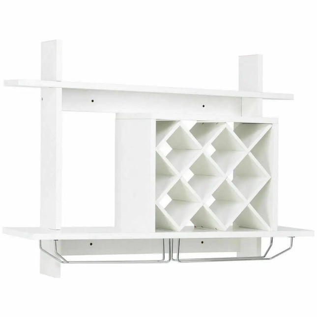 Household Wall Mount Wine Rack Organizer with Glass Holder Storage Shelf - White - Wine Racks