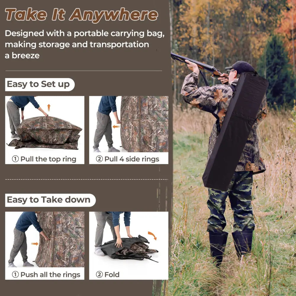 Hunting Blind 360 Degree One-Way See-Through Ground Blind for 2-3 Person - Camouflage - Tents