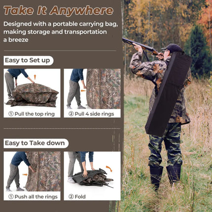 Hunting Blind 360 Degree One-Way See-Through Ground Blind for 2-3 Person - Camouflage - Tents