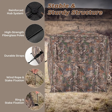 Hunting Blind 360 Degree One-Way See-Through Ground Blind for 2-3 Person - Camouflage - Tents