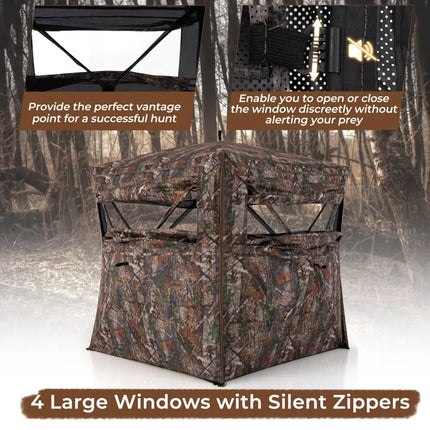 Hunting Blind 360 Degree One-Way See-Through Ground Blind for 2-3 Person - Camouflage - Tents