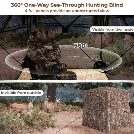 Hunting Blind 360 Degree One-Way See-Through Ground Blind for 2-3 Person - Camouflage - Tents