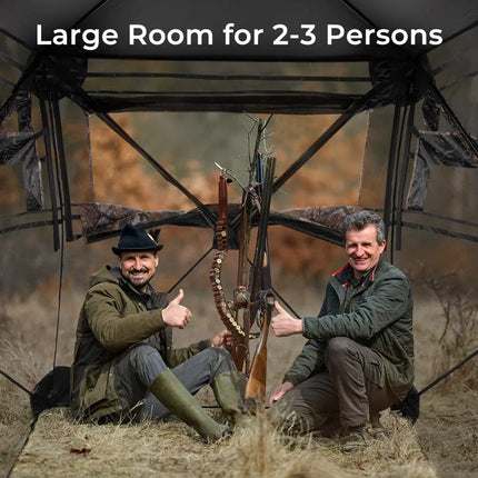 Hunting Blind 360 Degree One-Way See-Through Ground Blind for 2-3 Person - Camouflage - Tents