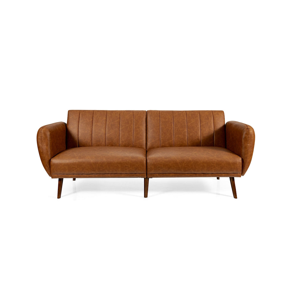 3 Seat Convertible Sofa Bed with Adjustable Backrest for Living Room-Brown
