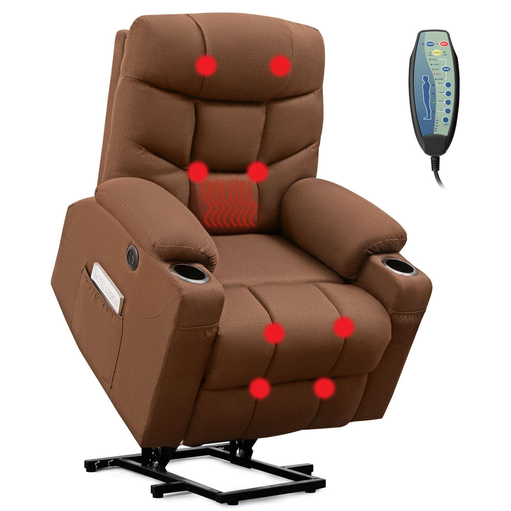 Electric Power Lift Recliner Chair with Vibration Massage and Lumbar Heat-Brown