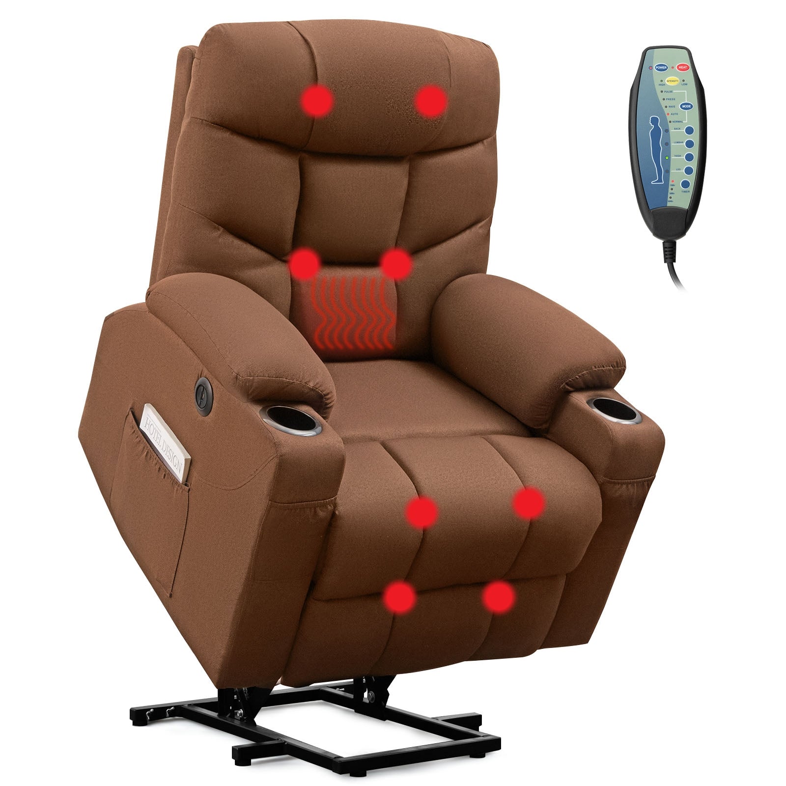 Electric Power Lift Recliner Chair with Vibration Massage and Lumbar Heat-Brown