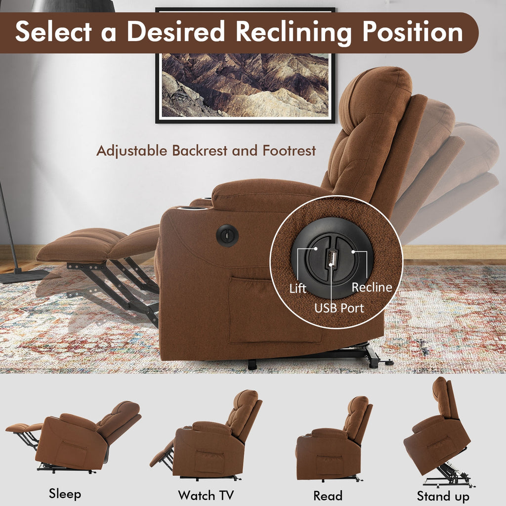 Electric Power Lift Recliner Chair with Vibration Massage and Lumbar Heat-Brown
