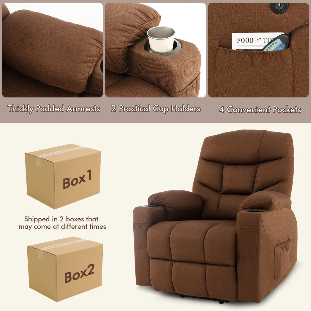 Electric Power Lift Recliner Chair with Vibration Massage and Lumbar Heat-Brown