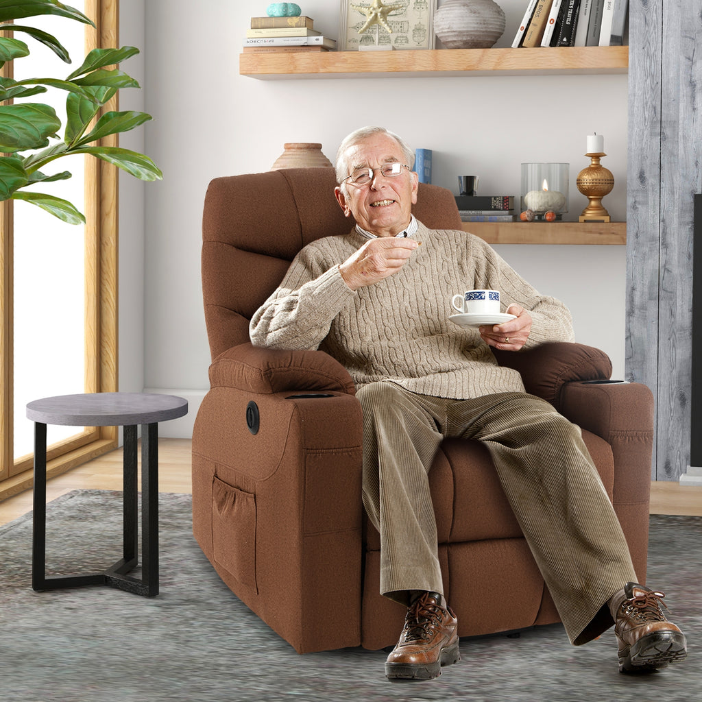 Electric Power Lift Recliner Chair with Vibration Massage and Lumbar Heat-Brown