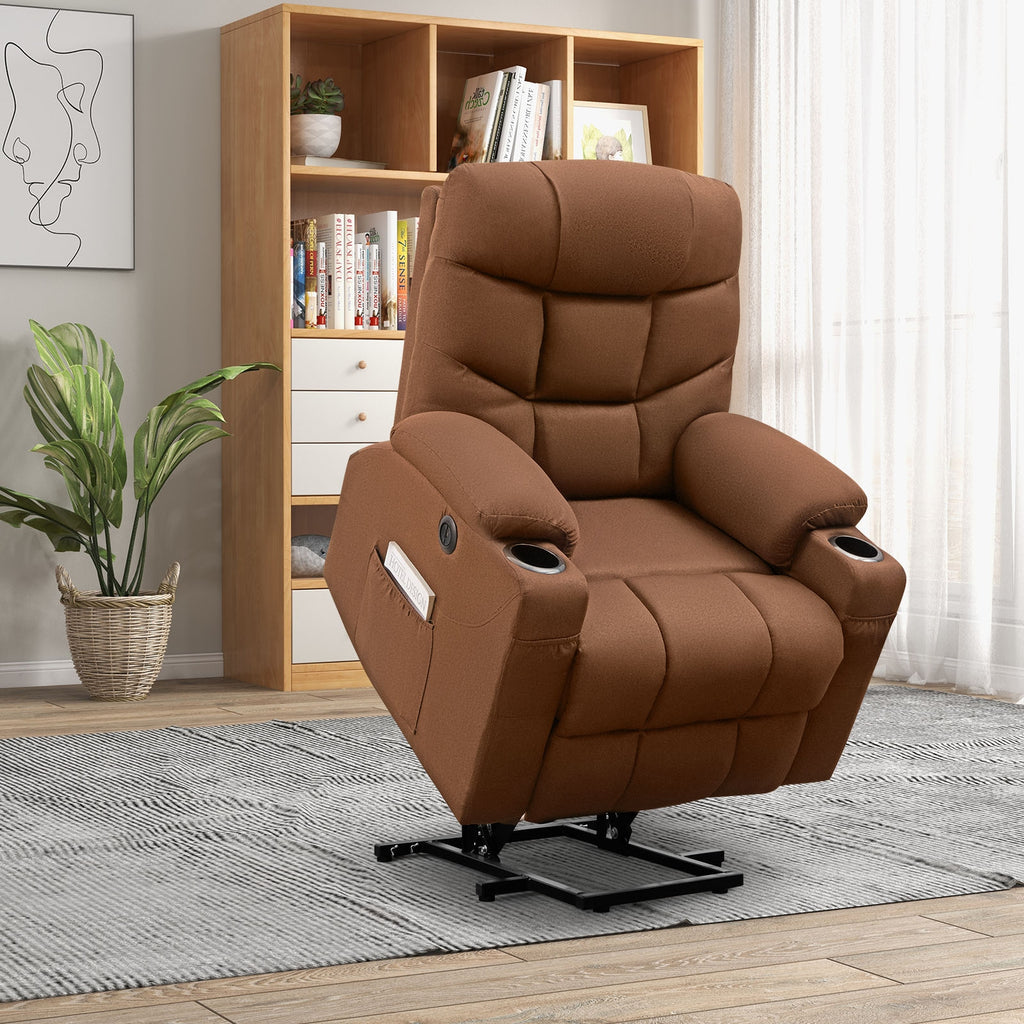 Electric Power Lift Recliner Chair with Vibration Massage and Lumbar Heat-Brown