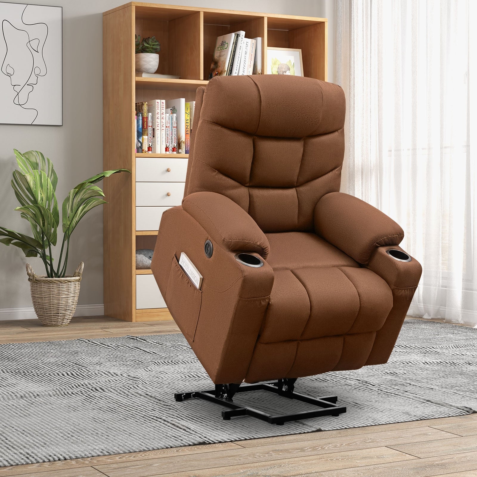 Electric Power Lift Recliner Chair with Vibration Massage and Lumbar Heat-Brown