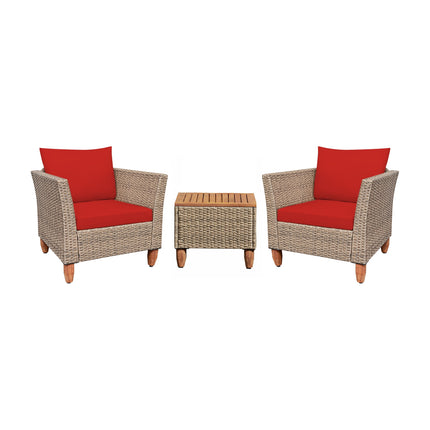 3 Pieces Patio Rattan Furniture Set with Washable Cushion for Yard Porch-Red