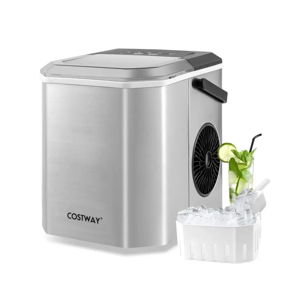 Ice Maker Countertop with Self-Cleaning for Home Kitchen Office Party-Silver Costway