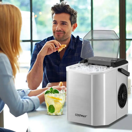 Ice Maker Countertop with Self-Cleaning for Home Kitchen Office Party-Silver Costway