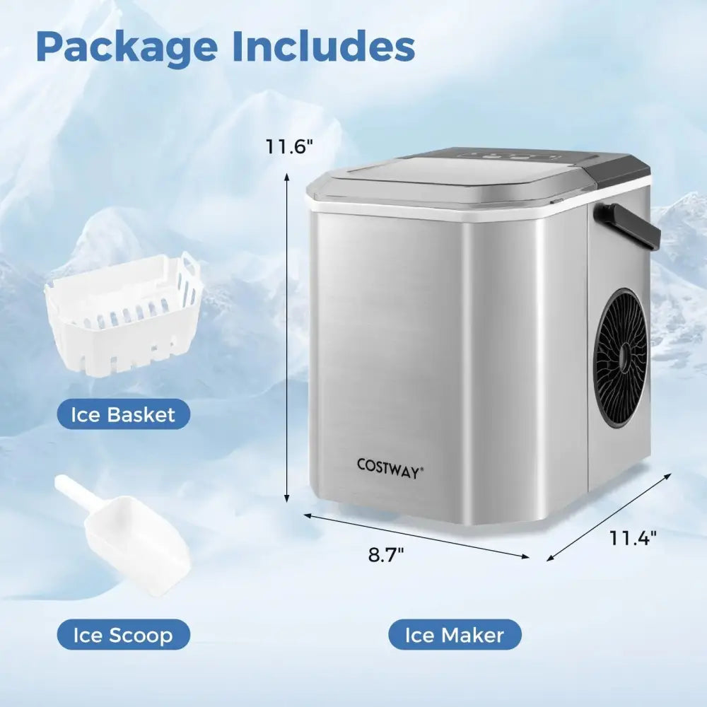 Ice Maker Countertop with Self-Cleaning for Home Kitchen Office Party-Silver Costway