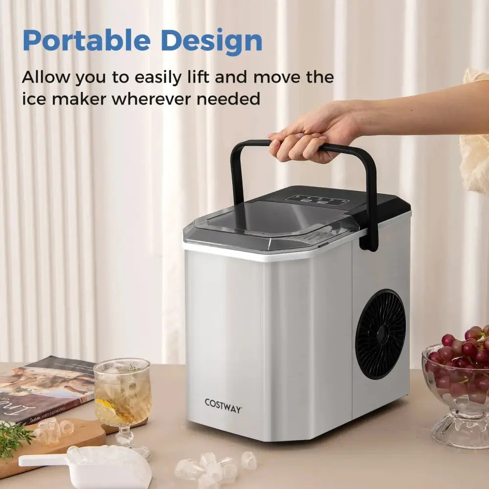 Ice Maker Countertop with Self-Cleaning for Home Kitchen Office Party-Silver Costway