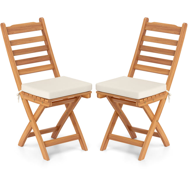 Patio Folding Chairs Set of 2 with Soft Seat Cushion-A