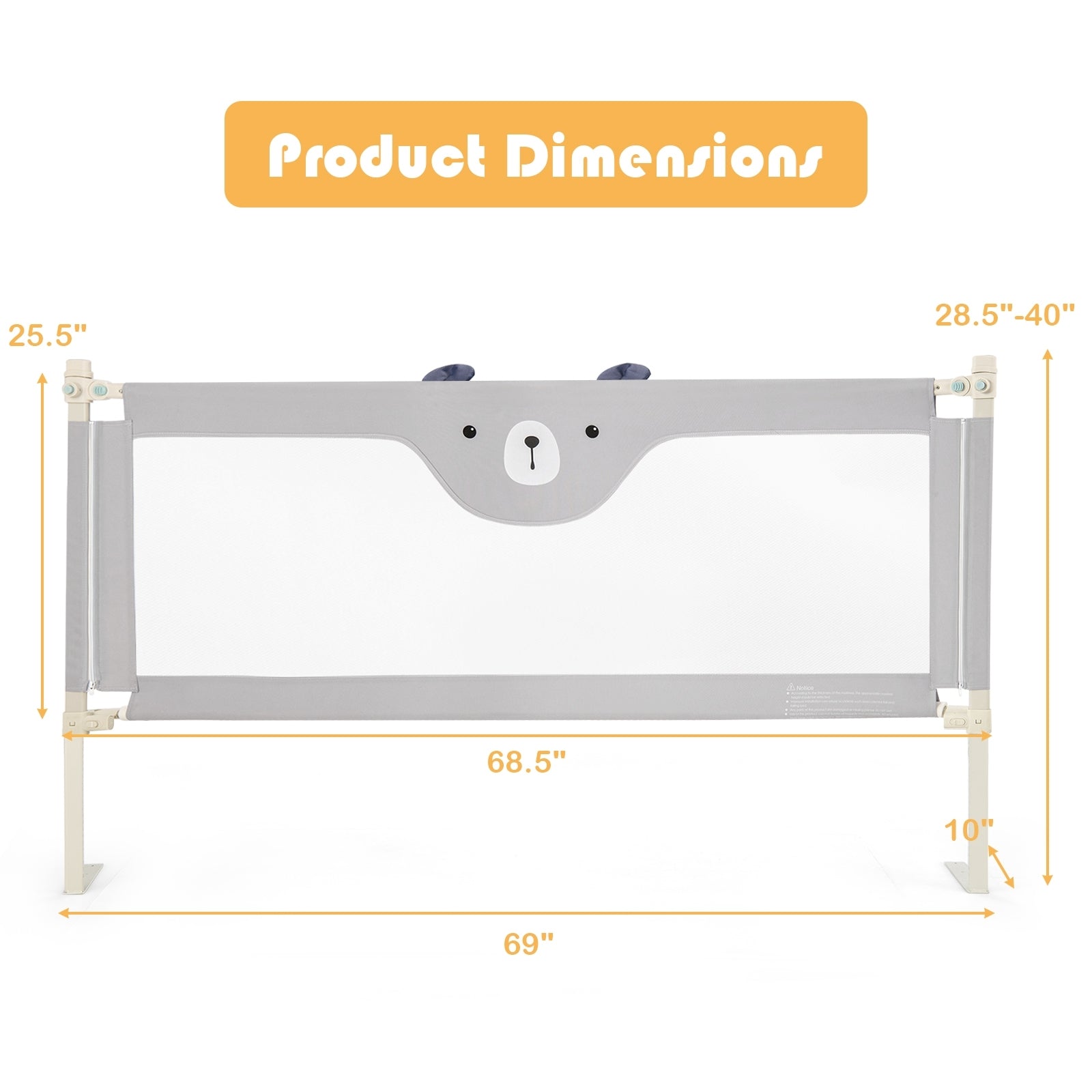 Vertical Lifting Baby Bedrail Guard with Lock-Gray