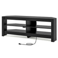 Corner TV Stand with Power Outlet and 4 Open Storage Shelves-Black