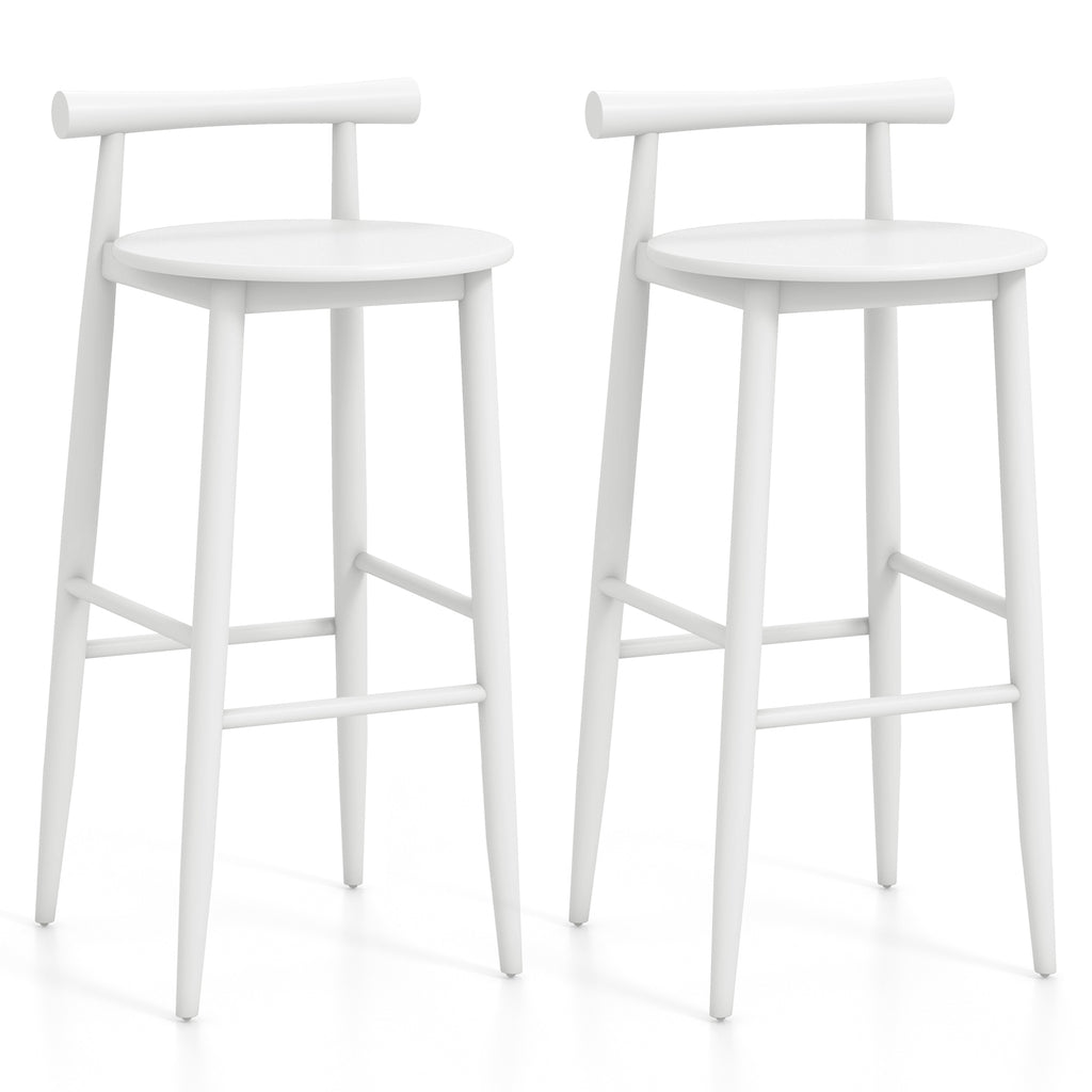 Wooden Bar Chair Set of 2 with Backrest and Footrest for Home Restaurant Cafe-White