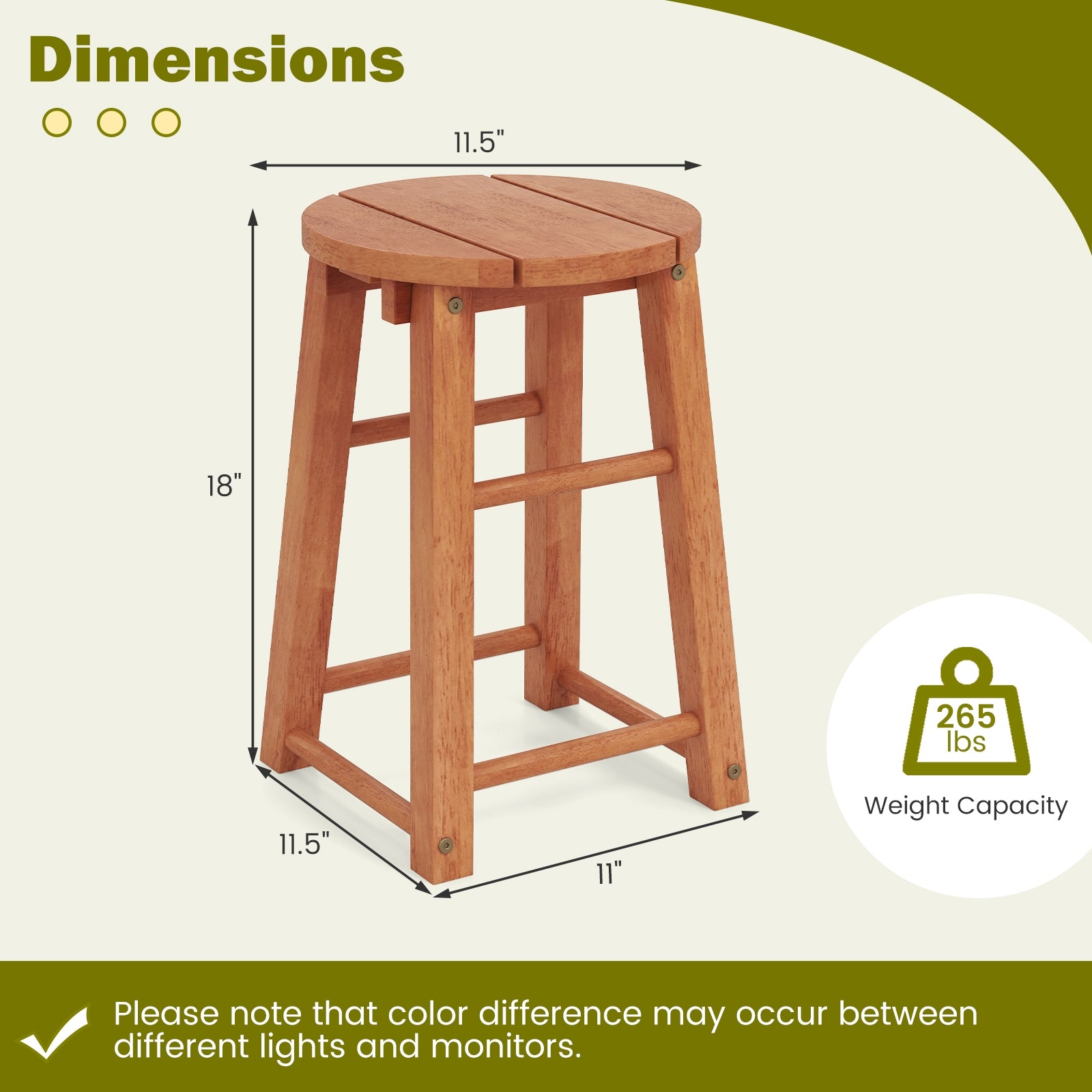 Tabourets de bar d'extérieur en bois de 45,7 cm, lot de 2, avec assise ronde et repose-pieds