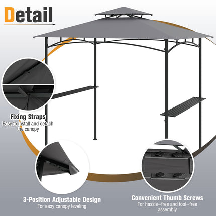 8 x 5 Feet Grill Gazebo with 2 Shelves 6 Hooks and Metal Frame-Gray