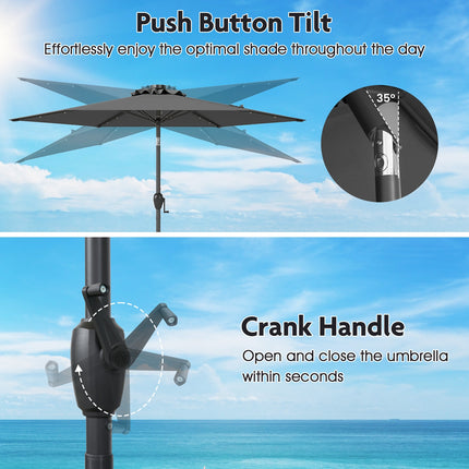 7.5 Feet Solar Powered Patio Umbrella with LED Lights and Crank Handle-Gray